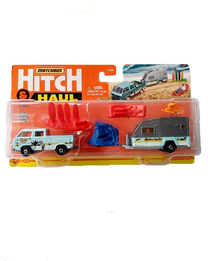 Matchbox Hitch and Haul Volkswagen Transporter Cab (Blue) and MBX Wave Rider (Blue/ Grey)