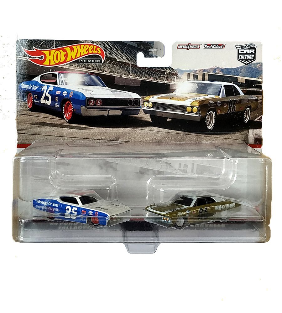 Hot Wheels '69 Ford Torino Talladega (White / Blue) & '66 Chevelle (White / Green) - 2020 Box (2 Pack)