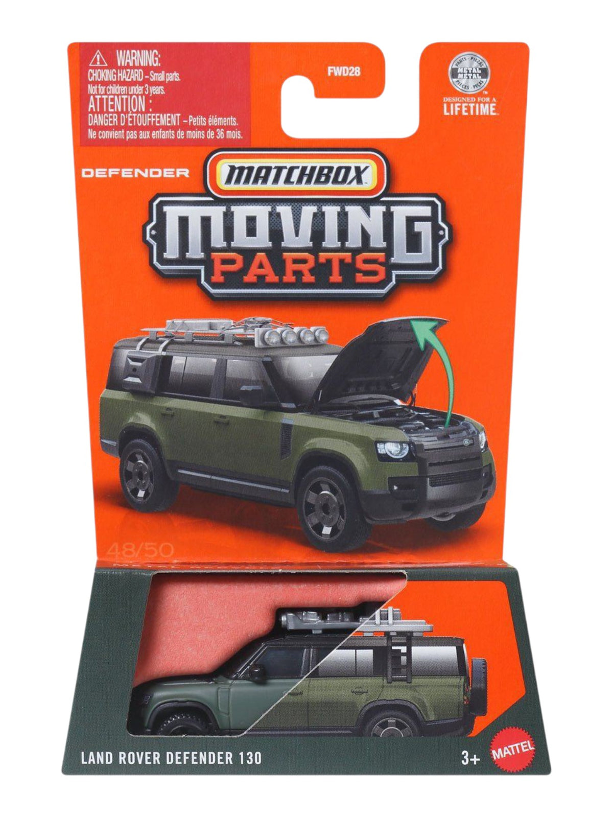 Matchbox The Moving Parts "Land Rover Defender 130" Premium Die-Cast with Opening Parts 1:64 Scale