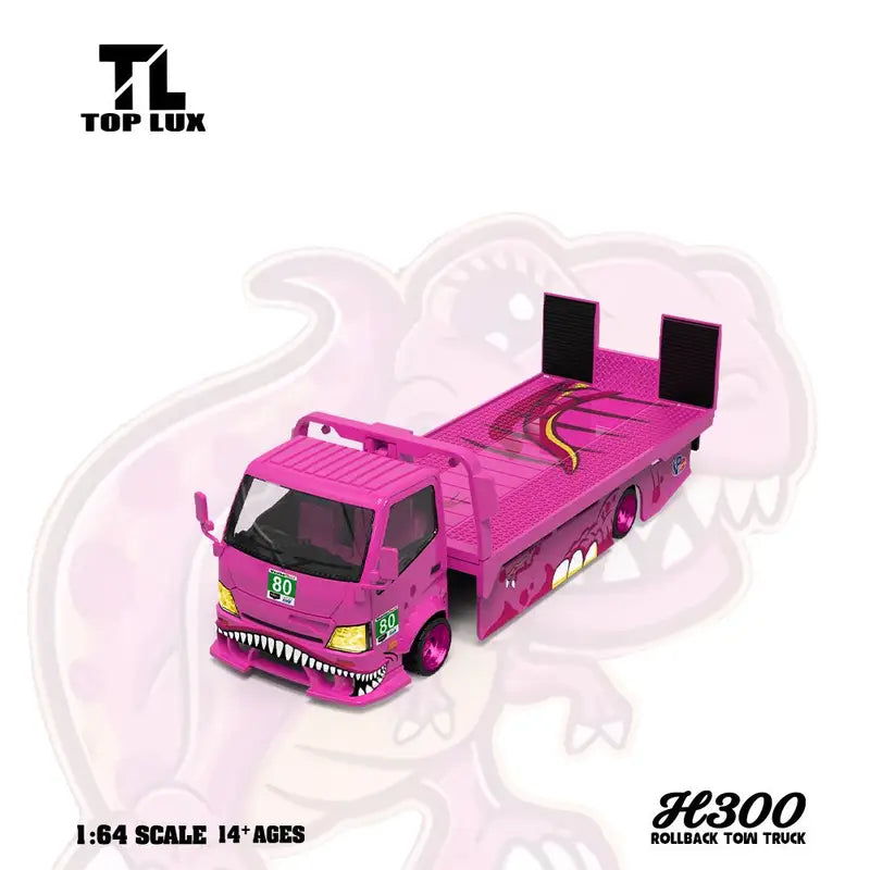 TOP LUX H300 Rollback Tow Truck Pink Diecast Model Car 1:64 Scale
