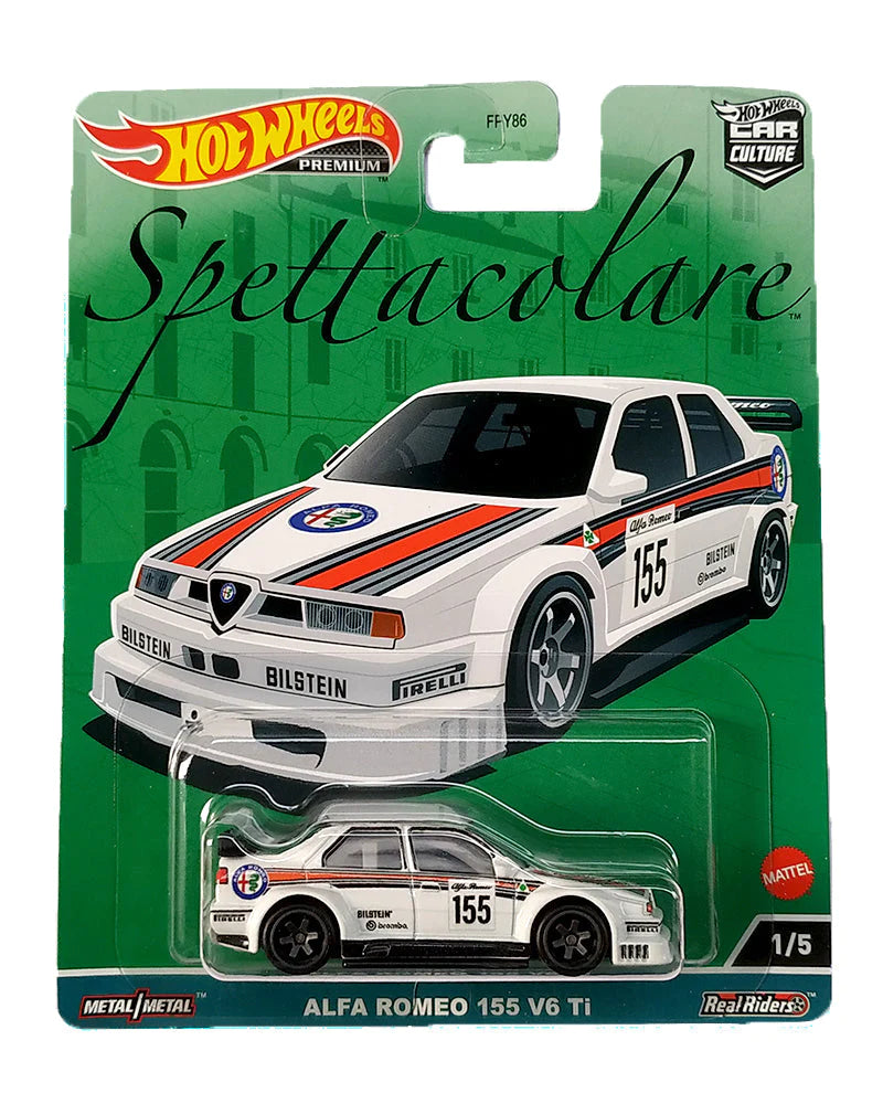 HotWheels Premium Spettacolare Alfa Romeo 155 V6 Ti Imported Premium Card Art 1:64 Scale