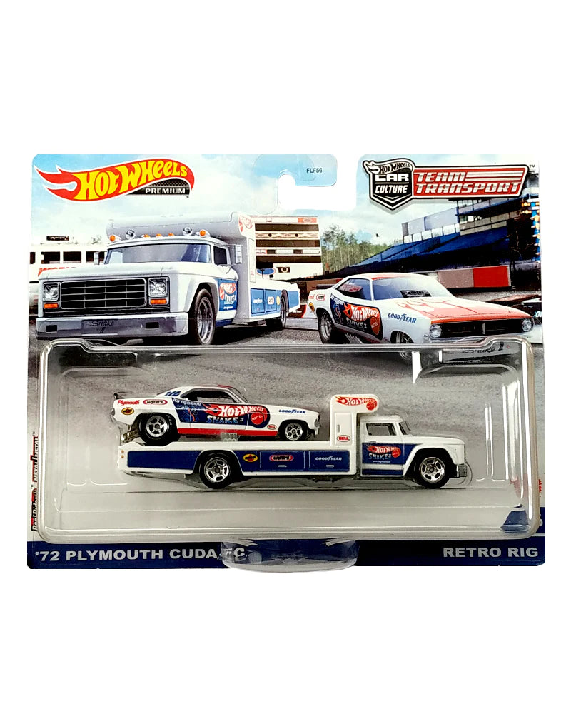HotWheels Team Transport '72 Plymouth Cuda FC & Retro Rig imported team transport 1:64 Scale