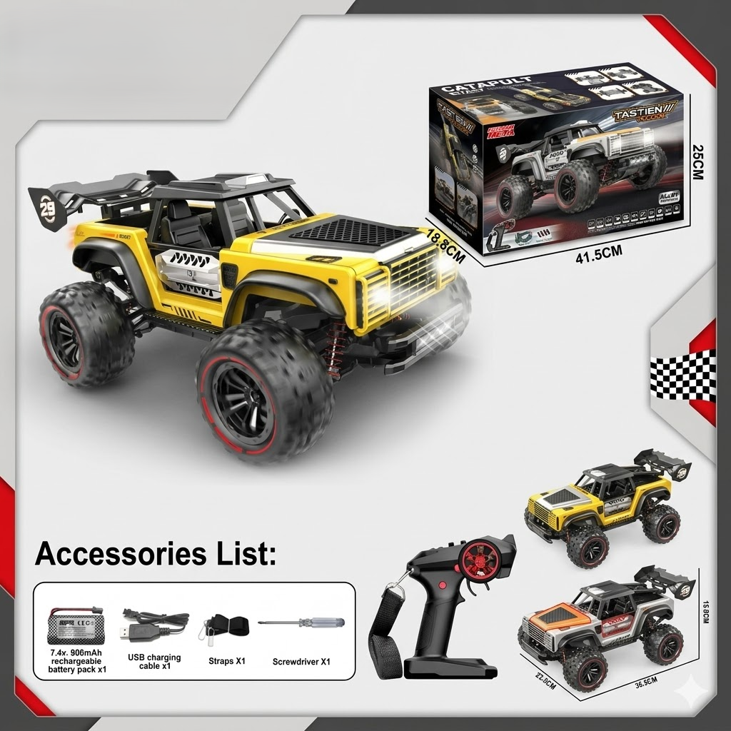 Tastien Racing 4WD High-Speed RC Off-Road Truck 2.4GHZ Remote Control Rechargeable battery Included Absorber Suspension 1:12 Scale RC