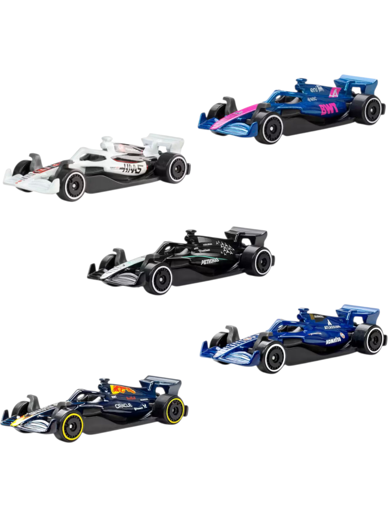 Hotwheels 2025 formula 1 (f1) ( oracle redbull,AMG petronas, alpine, money gram,atlassian williams) imported 5 five pack 1:64 Scale