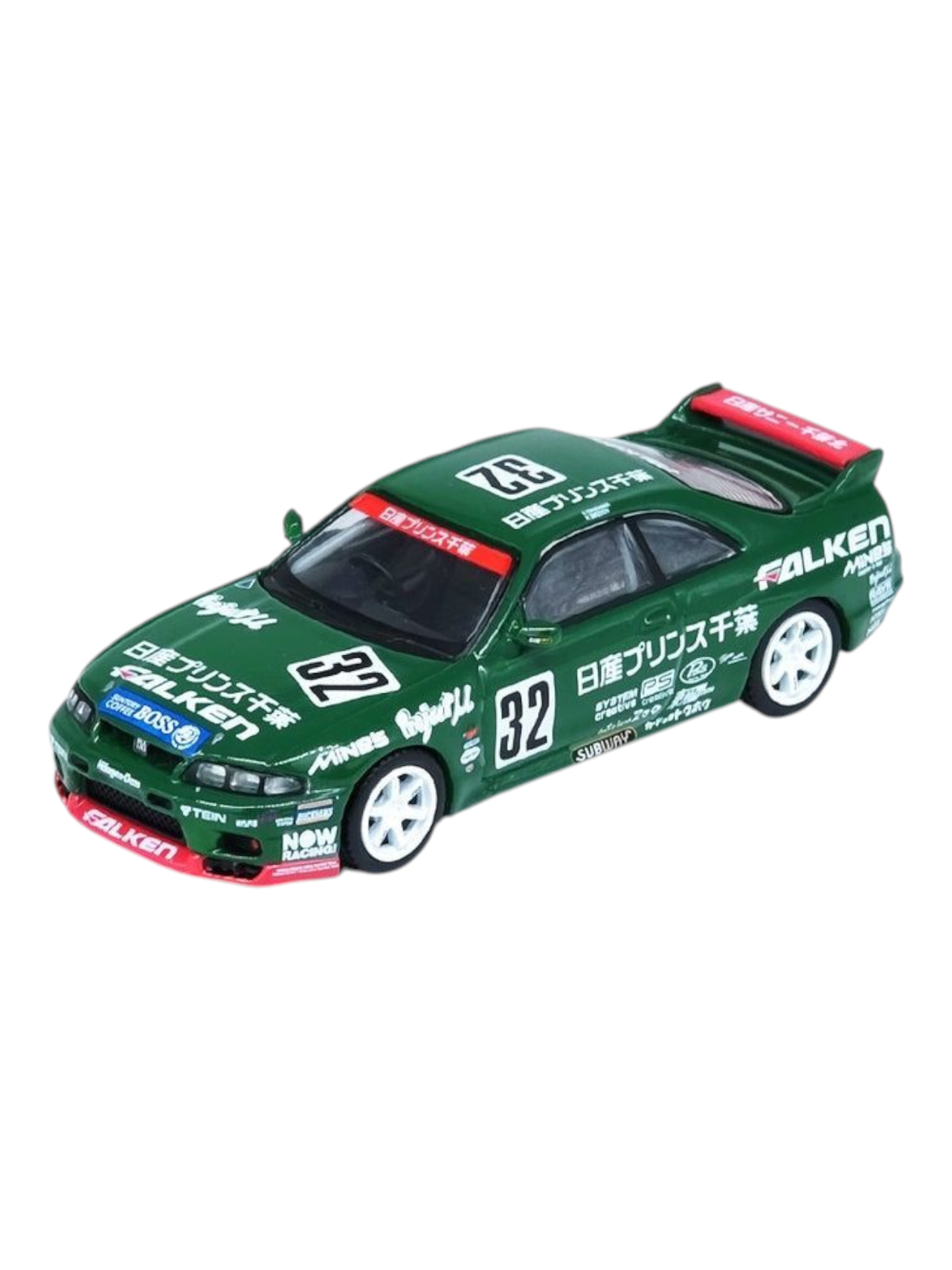 Inno64 Nissan Skyline GT-R (R33) #32 "Prince Chiba Falken" Tokachi 24H 1996 Diecast 1:64 Scale (With Acrylic Case)