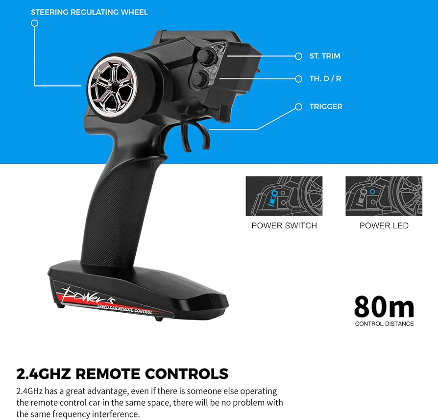 WL TOYS 204006 RC Car, 2.4GHz 1:20 Scale Remote Control Car, 4WD 50KM/H High Speed RC Cars, All Terrain Off-Road RC Truck with LED Light and Rechargeable Battery for Adults