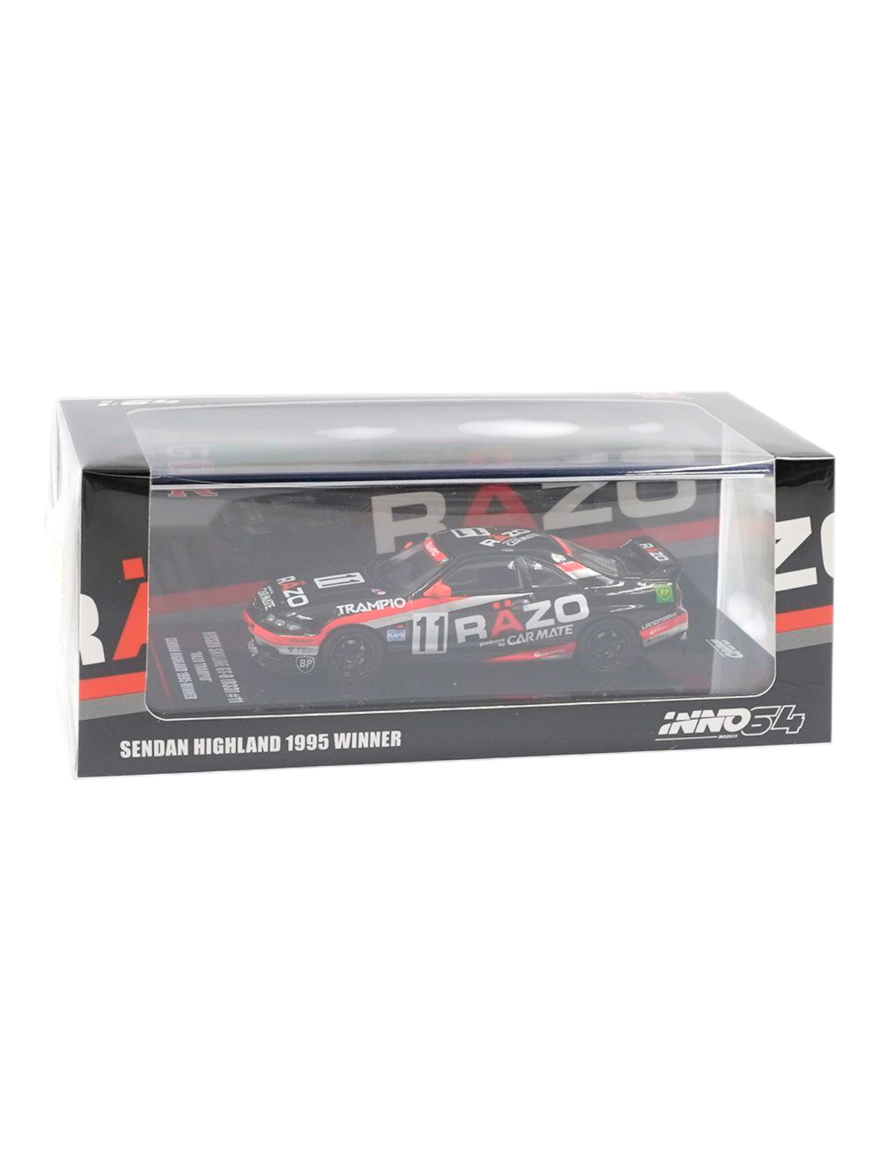 Inno64 Nissan Skyline GT-R (R33) #11 "Razo Trampio" Sendan Highland 1995 Winner Diecast 1:64 Scale (With Acrylic Case)