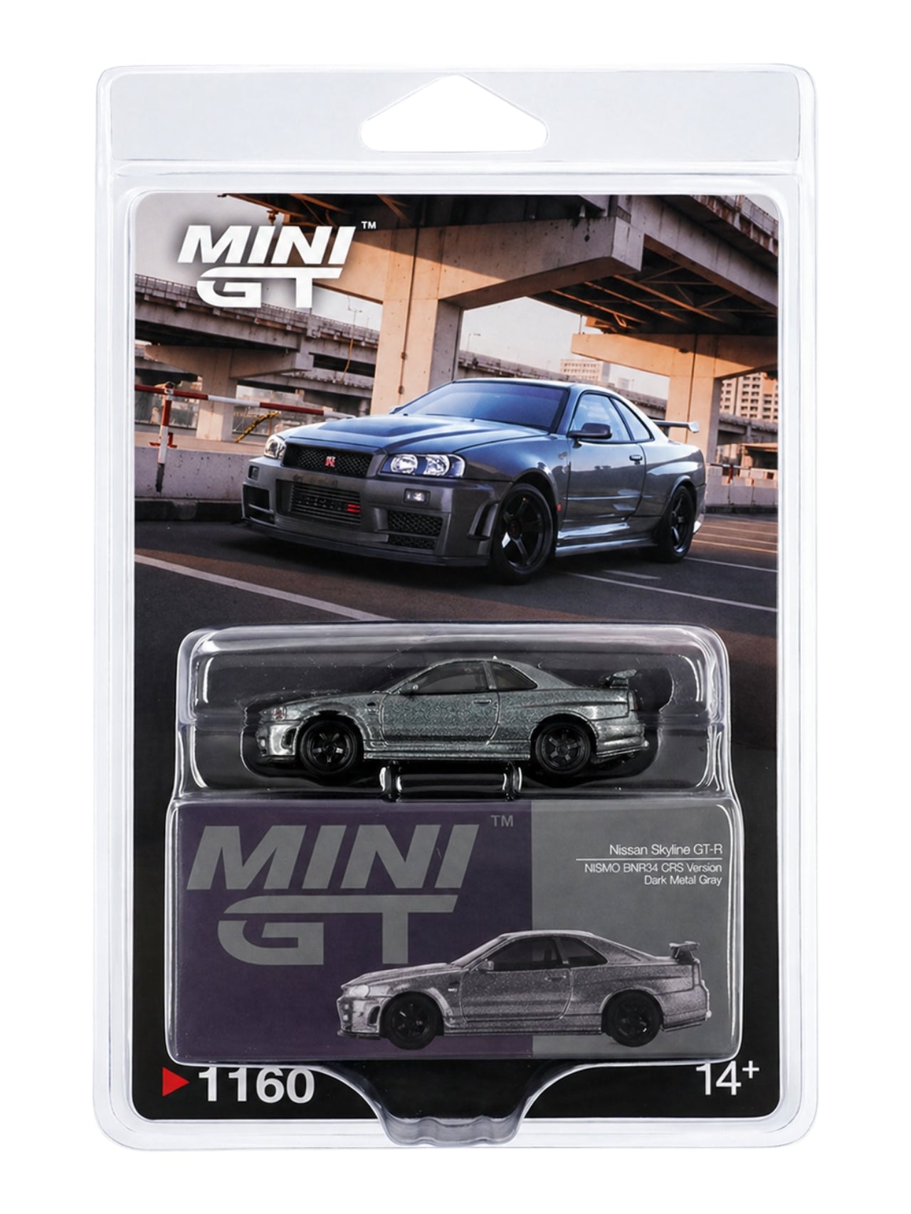 Mini GT #1160: Nissan Skyline GT-R Dark Metal Gray (NISMO BNR34 CRS Version) 1:64 Scale