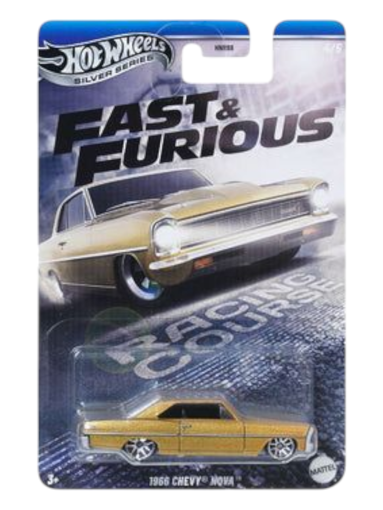 HotWheels Silver Series Fast and Furious Racing Course 1966 Chevy Nova Imported Mainline Card Art 1:64 Scale