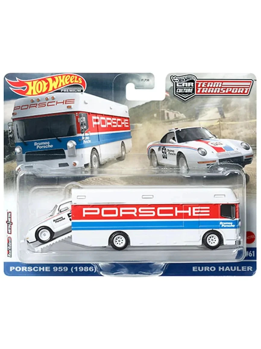 HotWheels Porsche 959 (1986) Euro Hauler Imported team transport 1:64 Scale