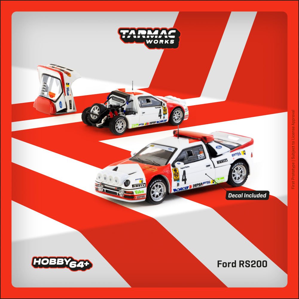 Tarmac Works Ford RS200 Rallye Catalunya 1986 1:64 Scale (With Acrylic Case)