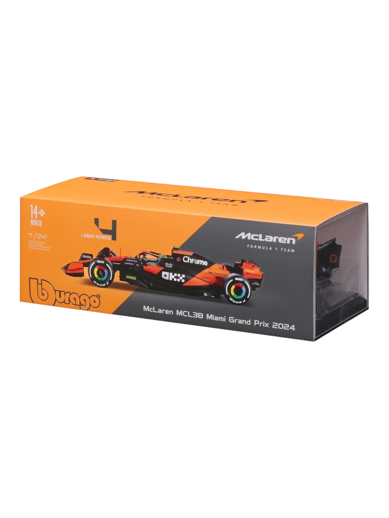 Bburago Formula 1 (F1) Mclaren MCL38-Miami Grand Prix 2024 #4 Lando Norris Diecast 1:24 Scale (Without Acrylic Case)