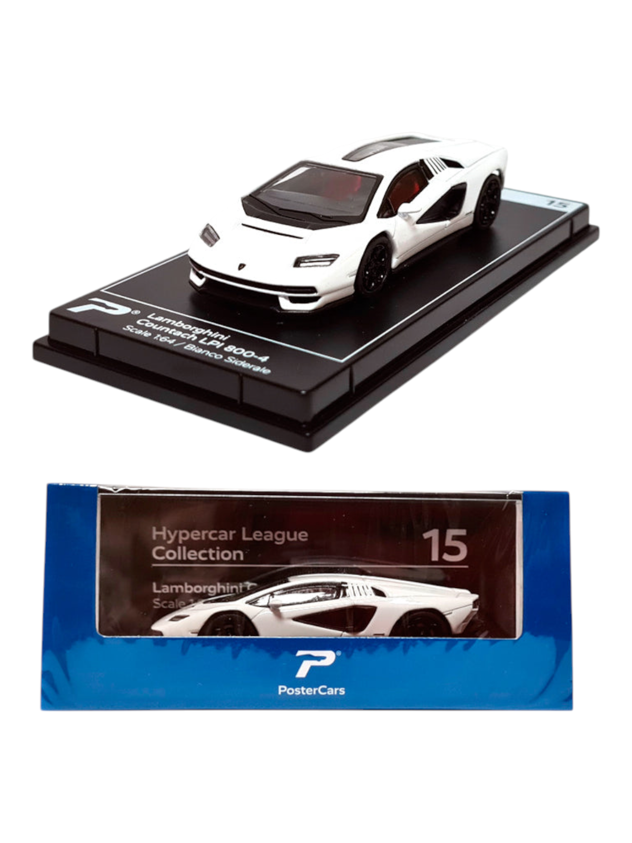 Postercars Hypercar League Collection Lamborghini Countach LPI 800-4 1:64 Scale / Bianco Siderale (No 15)