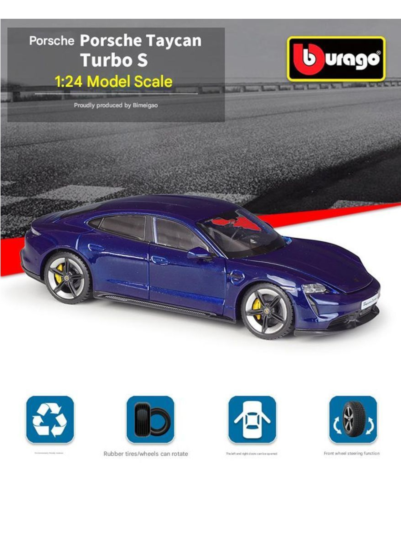 Bburago Porsche Taycan Turbo S Diecast 1:24 Scale (Official Licensed Product)