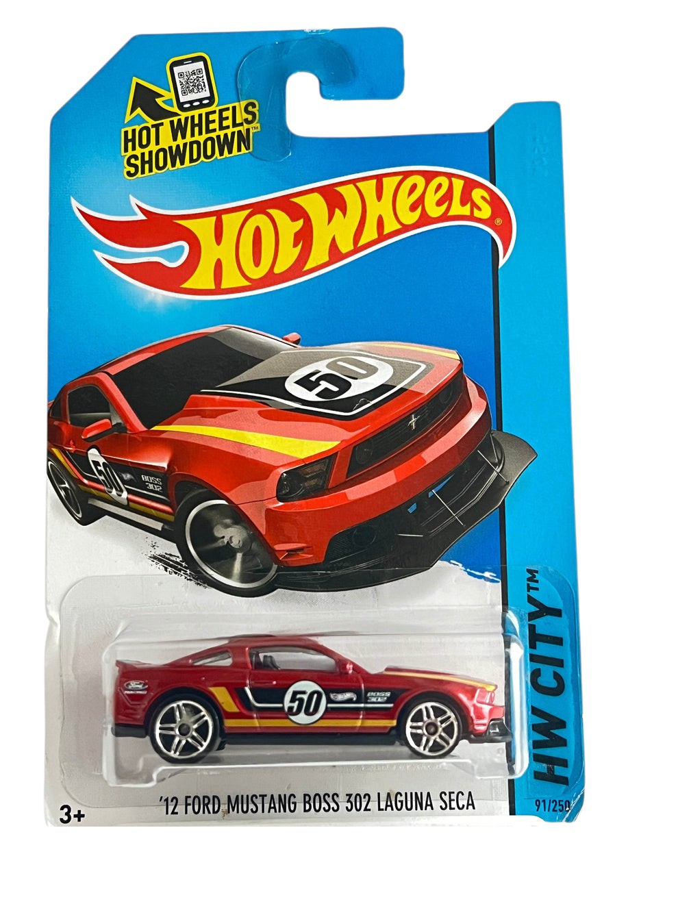 HotWheels '12 Ford Mustang Boss 302 Laguna Seca Imported Mainline 1:64 Scale ( Card Damege Car Mint Condition ) Diecast Model
