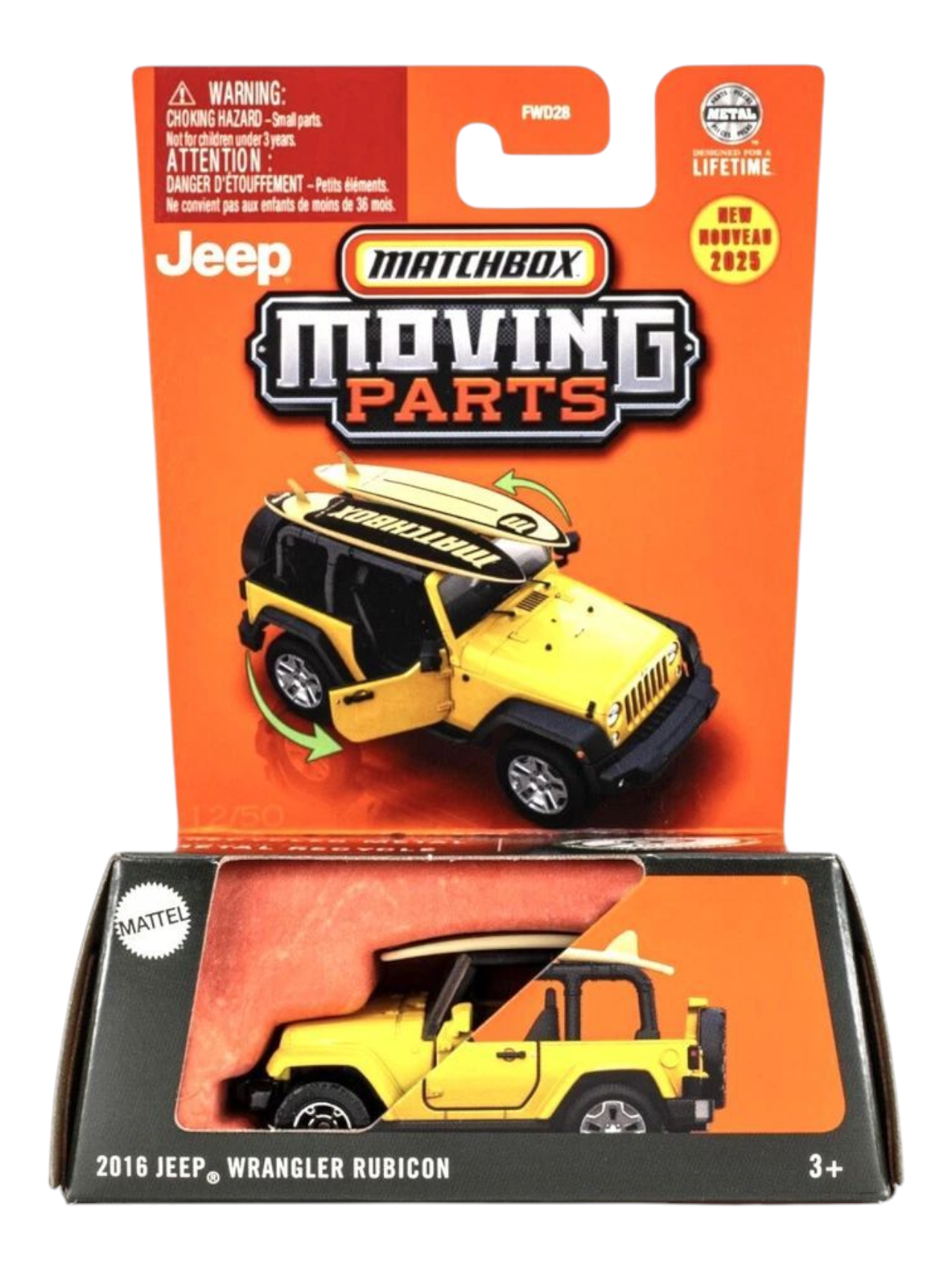 Matchbox Moving Parts 2016 Jeep Wrangler Rubicon (Yellow) 1:64 Scale
