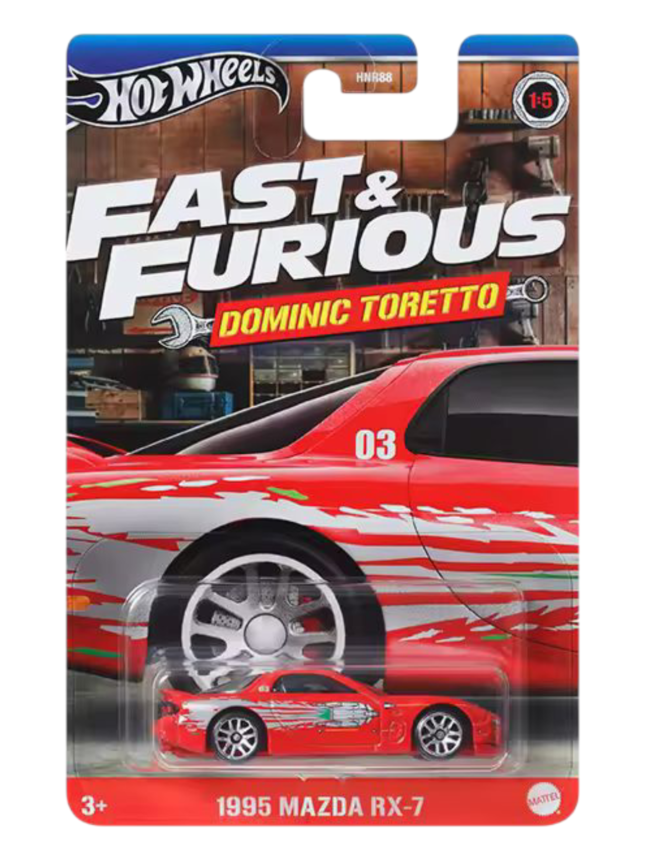 HotWheels Fast and Furious Dominic Toretto 1995 Mazda RX-7 Imported Mainline Card Art 1:64 Scale