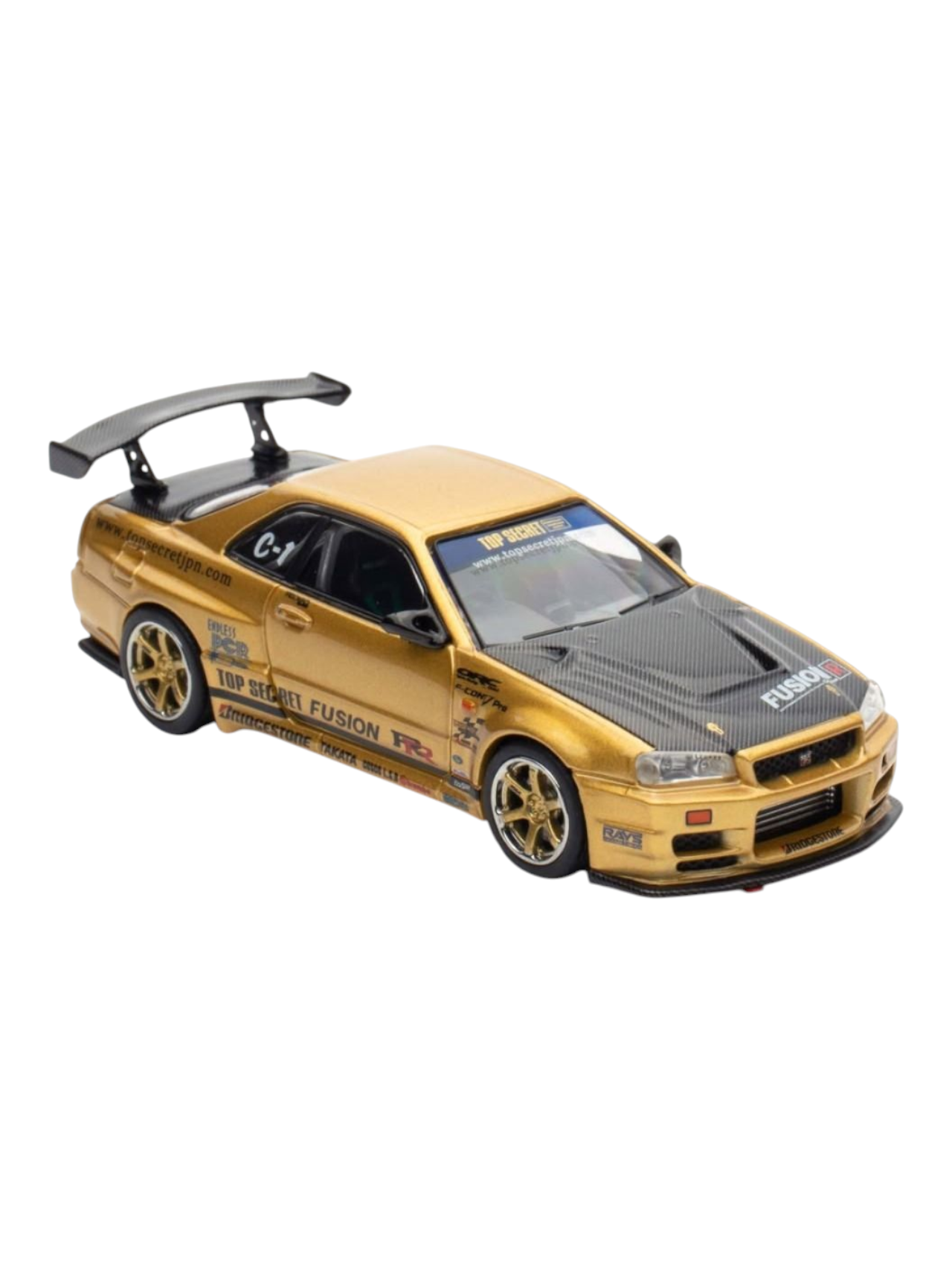 Inno64 Top Secret (R34) GT-R Gold Diecast 1:64 Scale (With Acrylic Case)