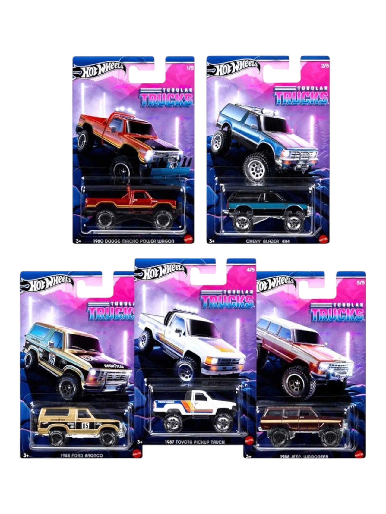 Hotwheels Tubular Trucks Set of 5 Imported Mainline Card Art 1:64 Scale