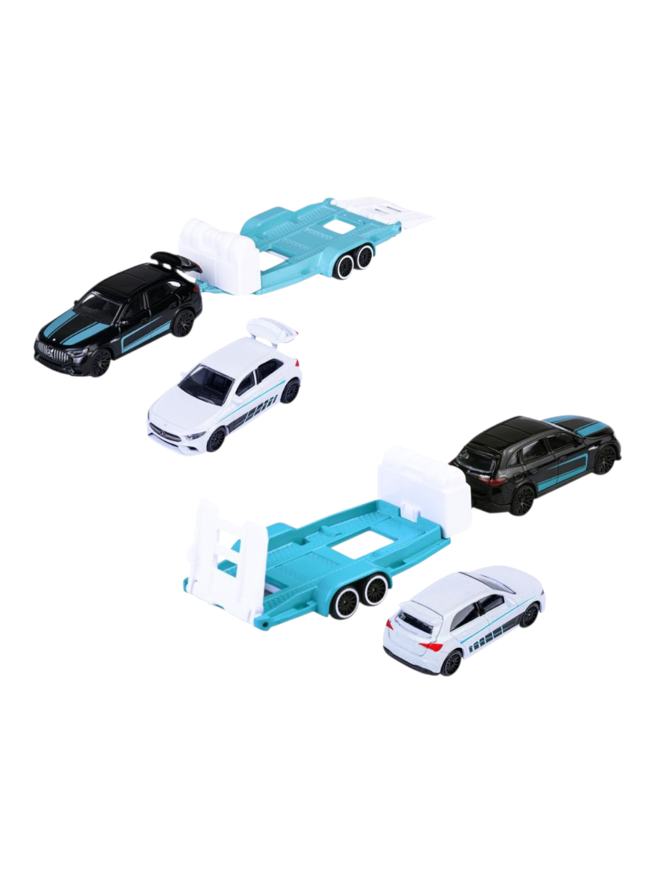 Majorette: Mercedes-AMG Deluxe Trailer - GLC 63 S + A 35/ 1:64 Scale/ Code- 8502103000