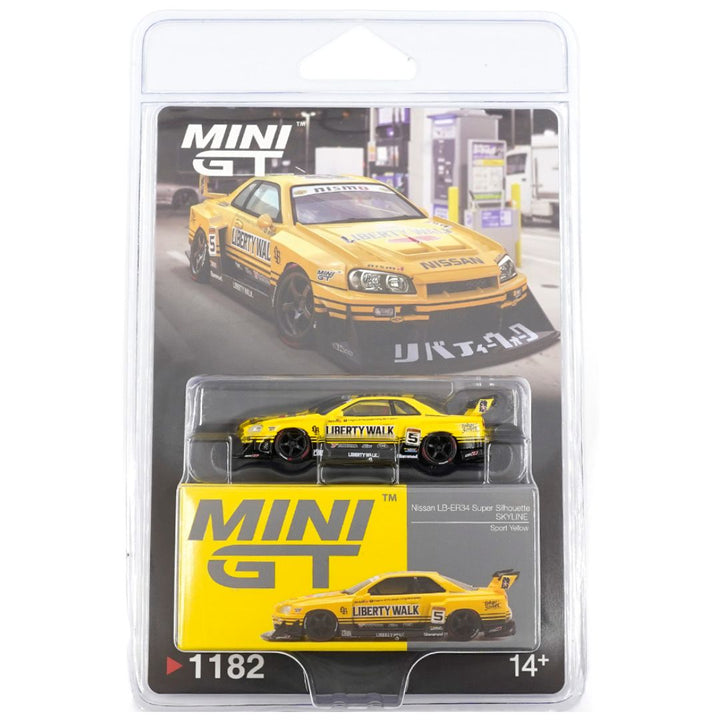 Mini GT #1182: Nissan LB-ER34 Super Silhouette SKYLINE Sport Yellow 1:64 Scale