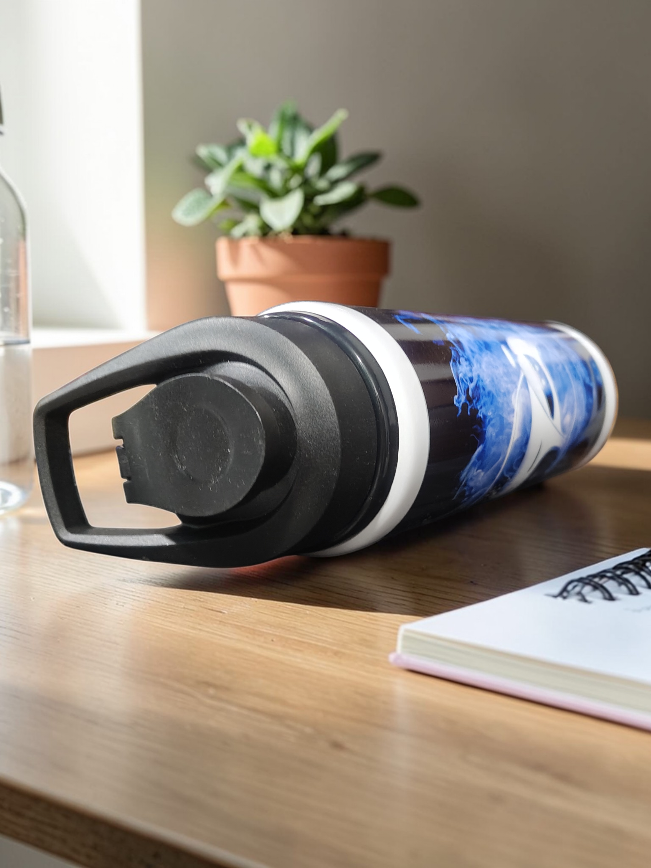 Water Bottle Racing Blue Flame Stylish & Leak proof Design