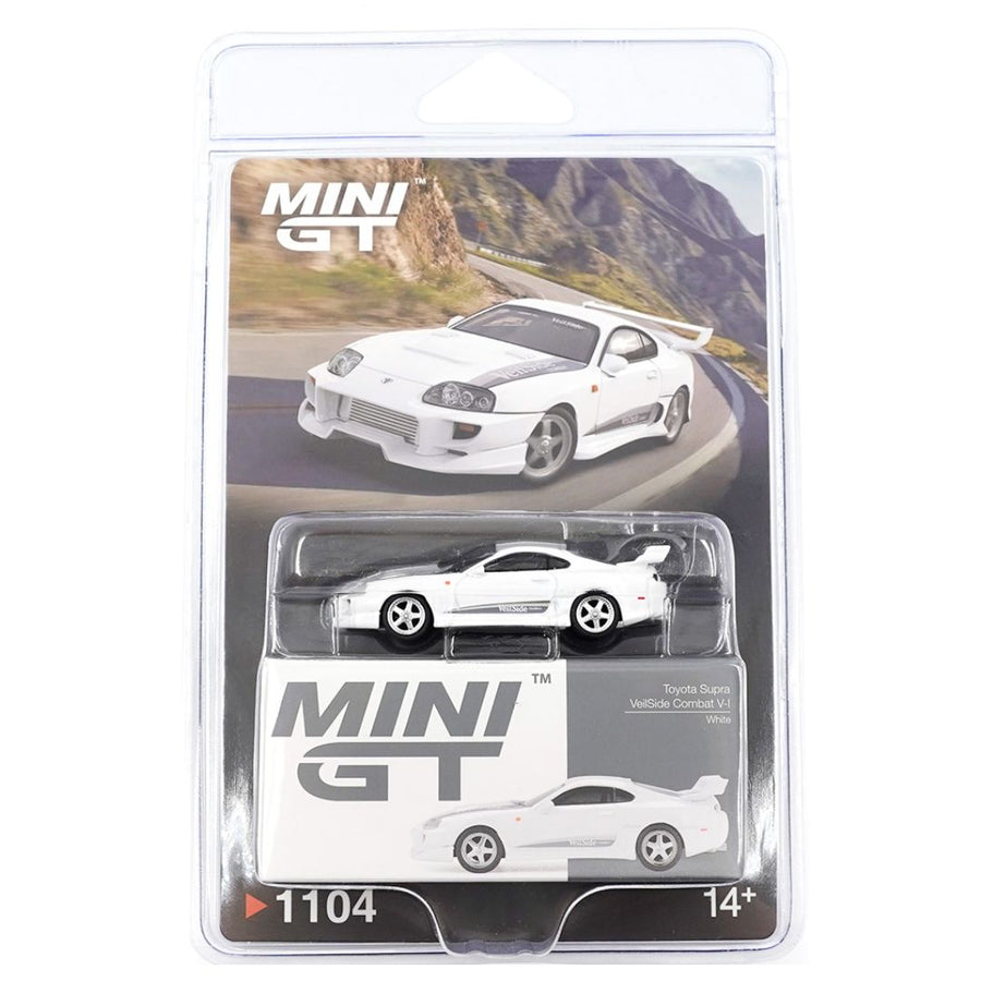 Mini GT #1104: Toyota Supra VeilSide Combat V-I White Imported 1:64 Scal Box And Blister