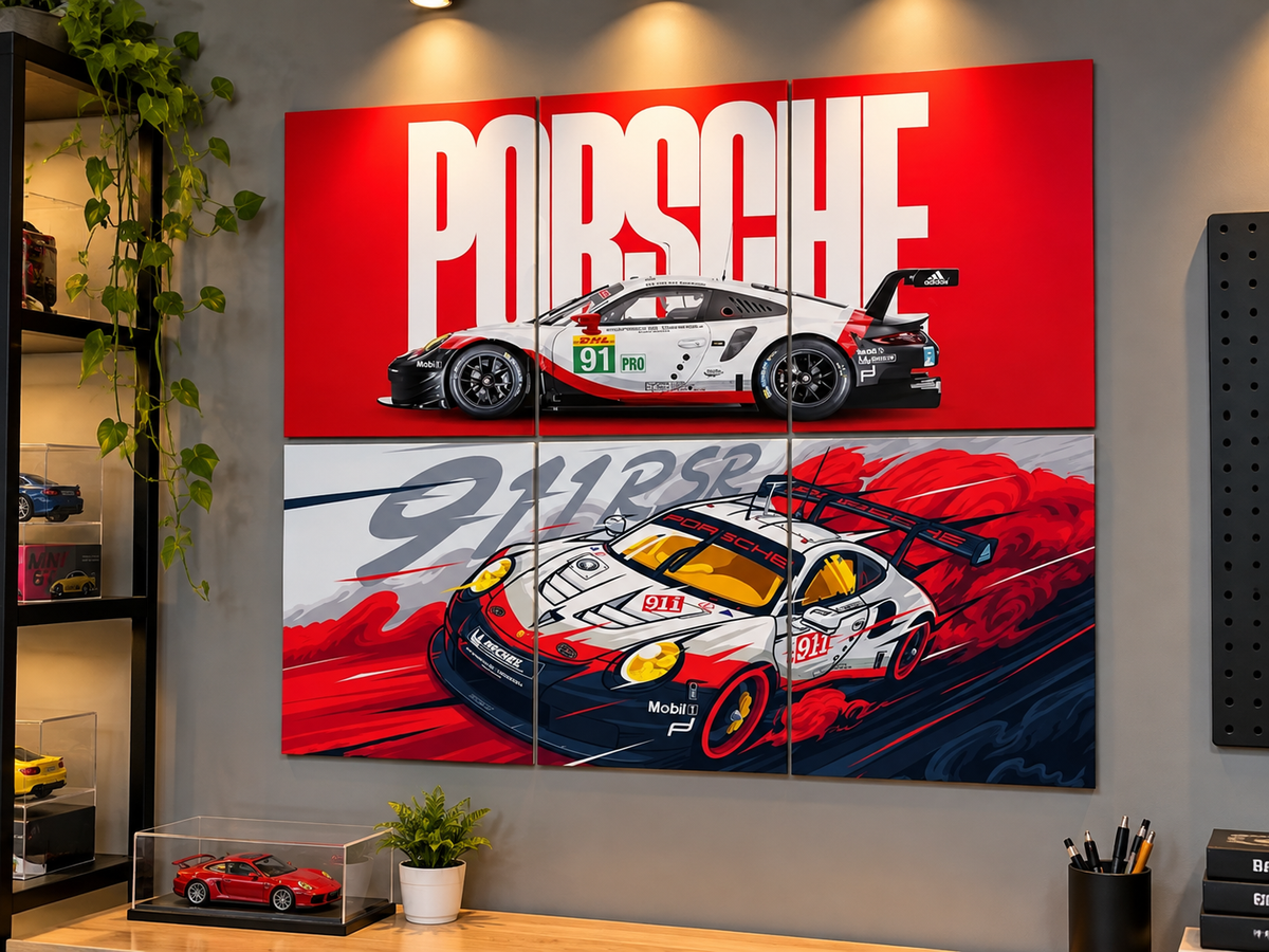 Porsche Poster Split Design Pack of 6 Car Poster A4 Size (8.3×11.7inch) Room Decore