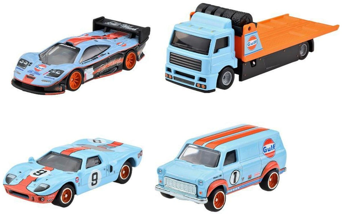 HotWheels Premium Collector Diorama Gulf Set McLAREN F1, Supervan, Ford GT-40 1:64 Scale