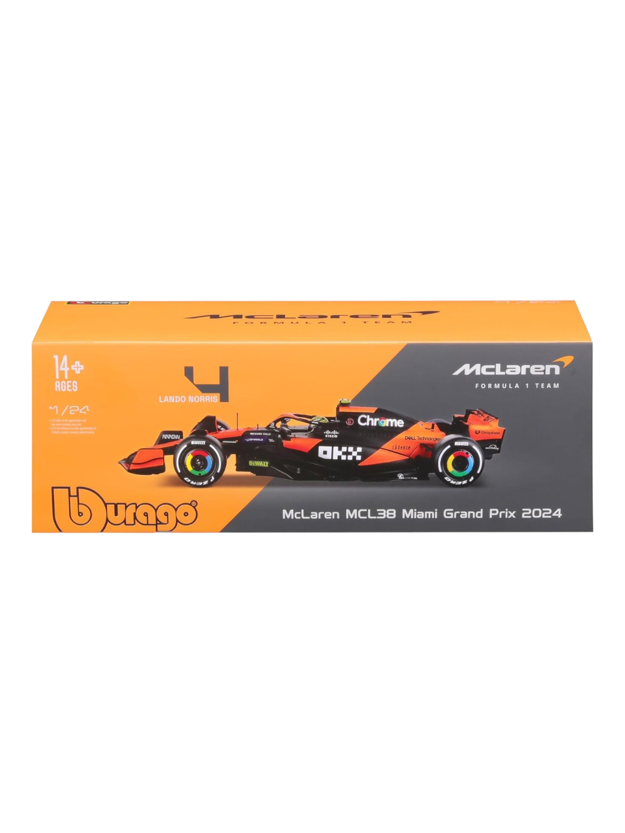 Bburago Formula 1 (F1) Mclaren MCL38-Miami Grand Prix 2024 #4 Lando Norris Diecast 1:24 Scale (Without Acrylic Case)