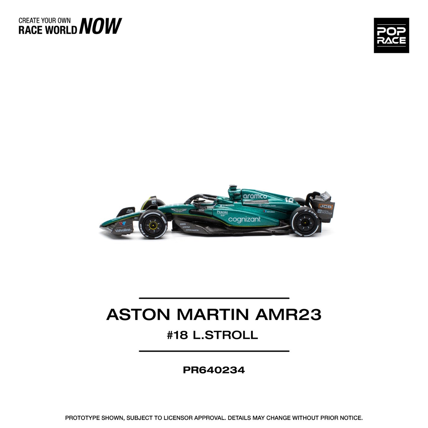 ( PR640234 )POP RACE ASTON MARTIN AMR23 LANCE STROLL Diecast Model 1:64 Scale