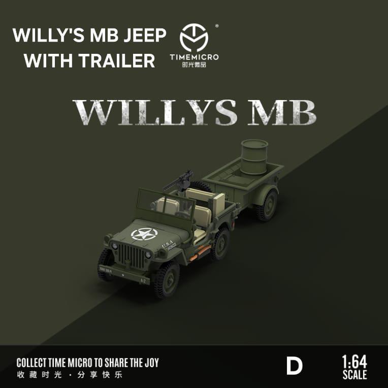 Time Micro Willy's MB Jeep 1:64 Scale (With Acrylic Case and Trailer)