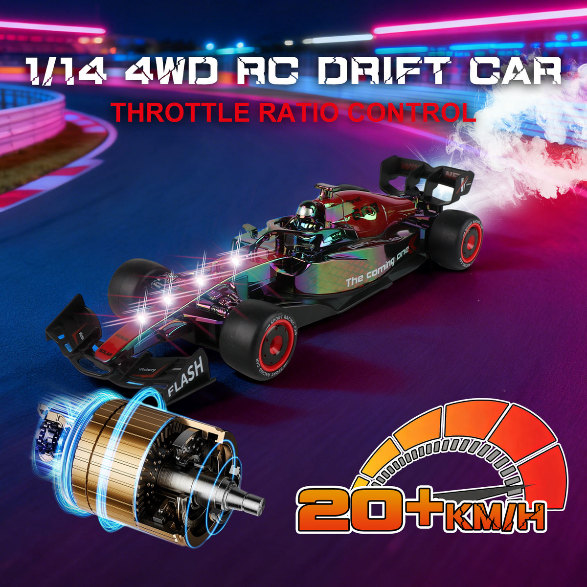 F1 Power Rc Formula Racing Car 2.4GHz Rechargeable Battery Top Speed 25-35 Km / H Running Battery 15 / 20 Minutes With Smok Remote Control Car 1:14 Scale Blue / Red