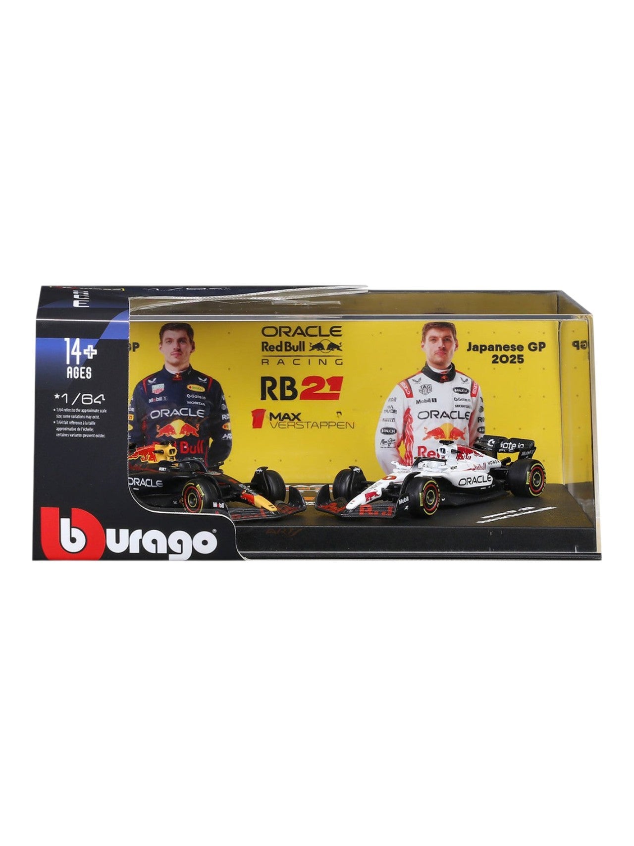 Bburago (18-58018V) Verstappen Max No.1 'Bahrain Gp 2025 / Japanese Gp 2025 Oracle Red Bull Racing RB21 Diecast Model 1:64 Scale With Acrylic Protecter