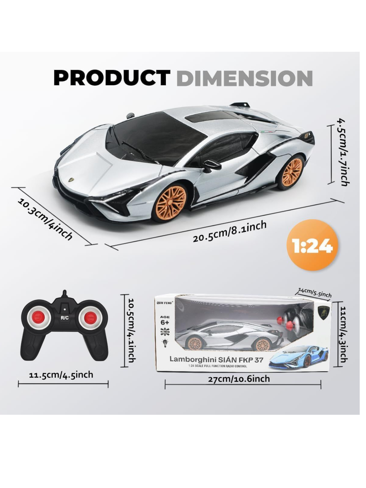 Lamborghini Sian FKP 37 Full Function Remote Control Car 1:24 Scale (Official Licensed Product)