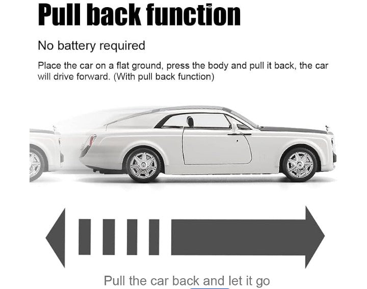XLG Rolls-Royce 1:24 Scale Luxury Coupe Die Cast Model Car | Openable Doors | Light & Sound | Pull Back Action