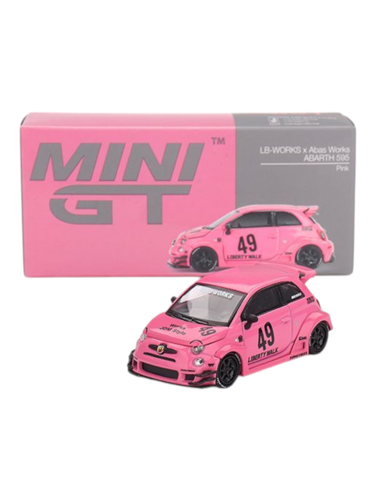Mini GT LB-Works x Abas Works Abarth 595 (Pink) 1:64 Scale
