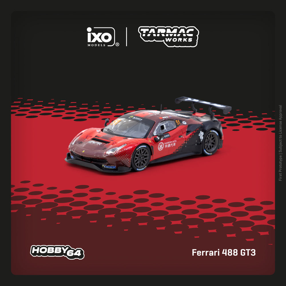 Tarmac Works Ferrari 488 GT3 Macau GT Cup 2022 Harmony Racing Chen Weian 1:64 Scale (With Acrylic Case)