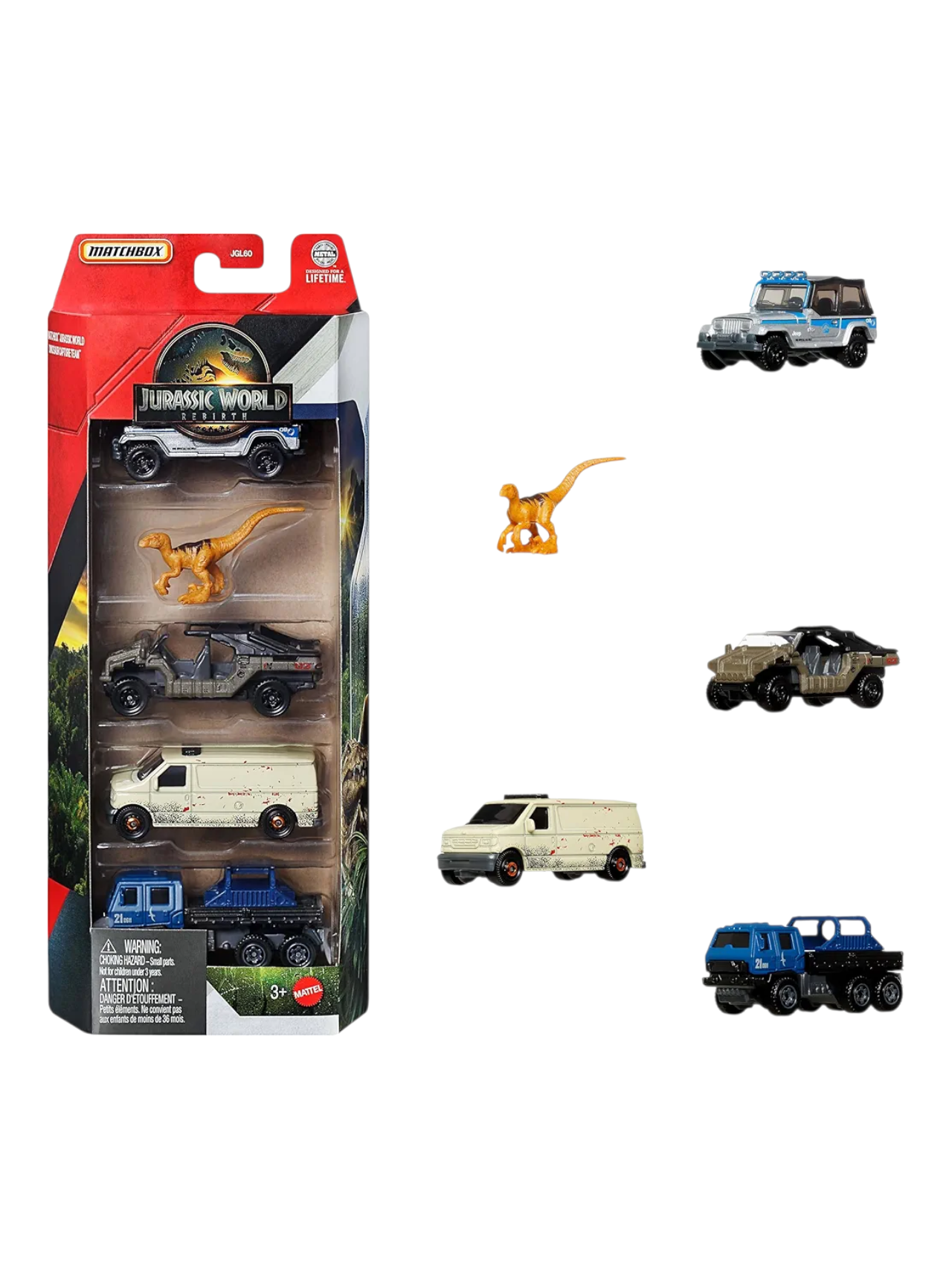 Matchbox Jurassic World Toy Cars, Trucks & Dinosaur, 5-Pack Imported 1:64 Scale Die-Cast