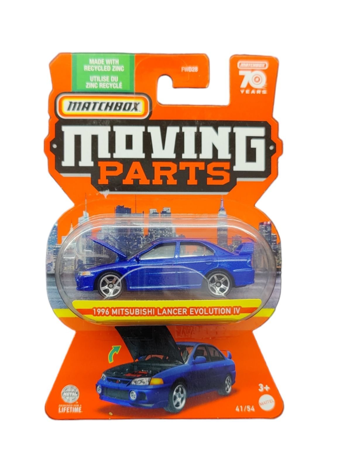 Matchbox Pre-Owned Moving Parts 70 Years Anniversary 1966 Mitsubishi Lancer Evolution IV Mainline 1:64 Scale