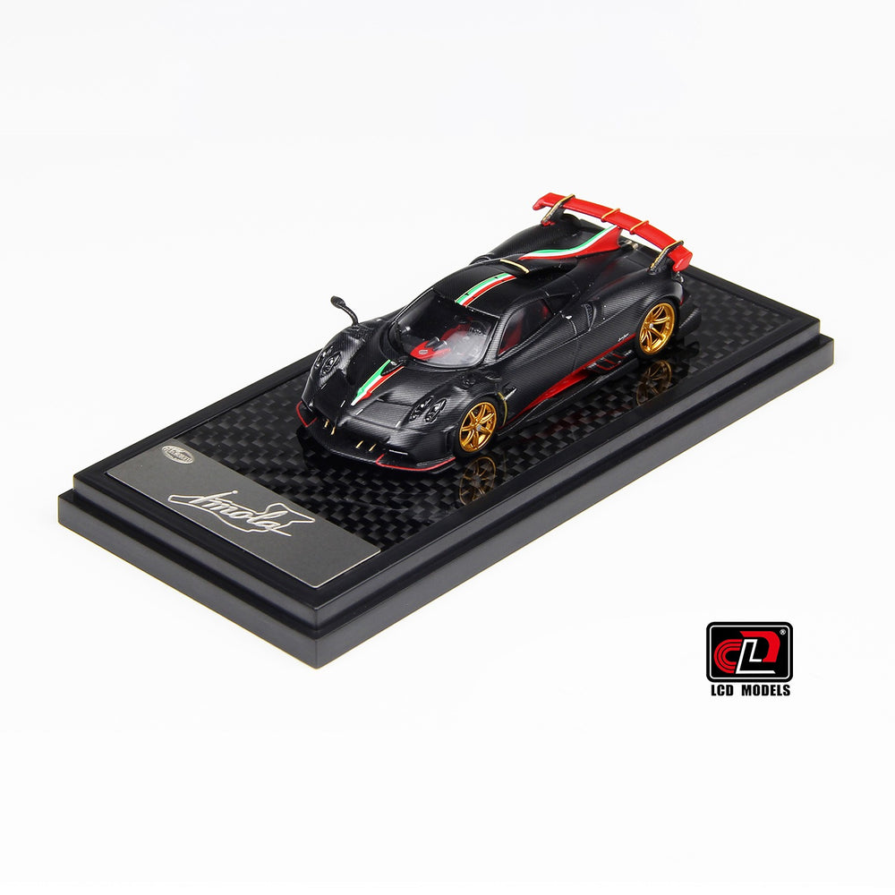 LCD Models Pagani Imola Coupe Imported 1:64 Scale (Code-LCD64041-MBCI) Matte Black Carbon With Italian Flag