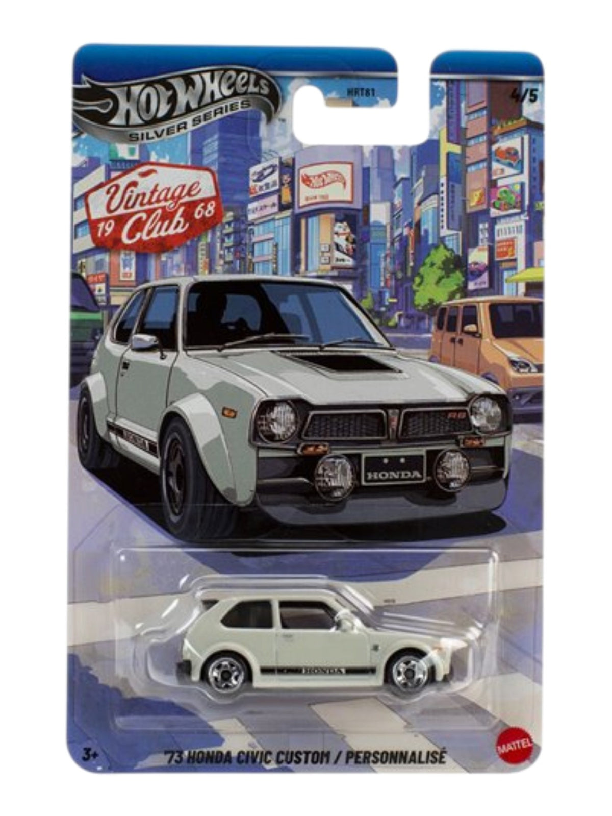 HotWheels Silver Series Vintage Club"73 Honda Civic Custom/Personnalise Imported Card Art Mainline 1:64 Scale