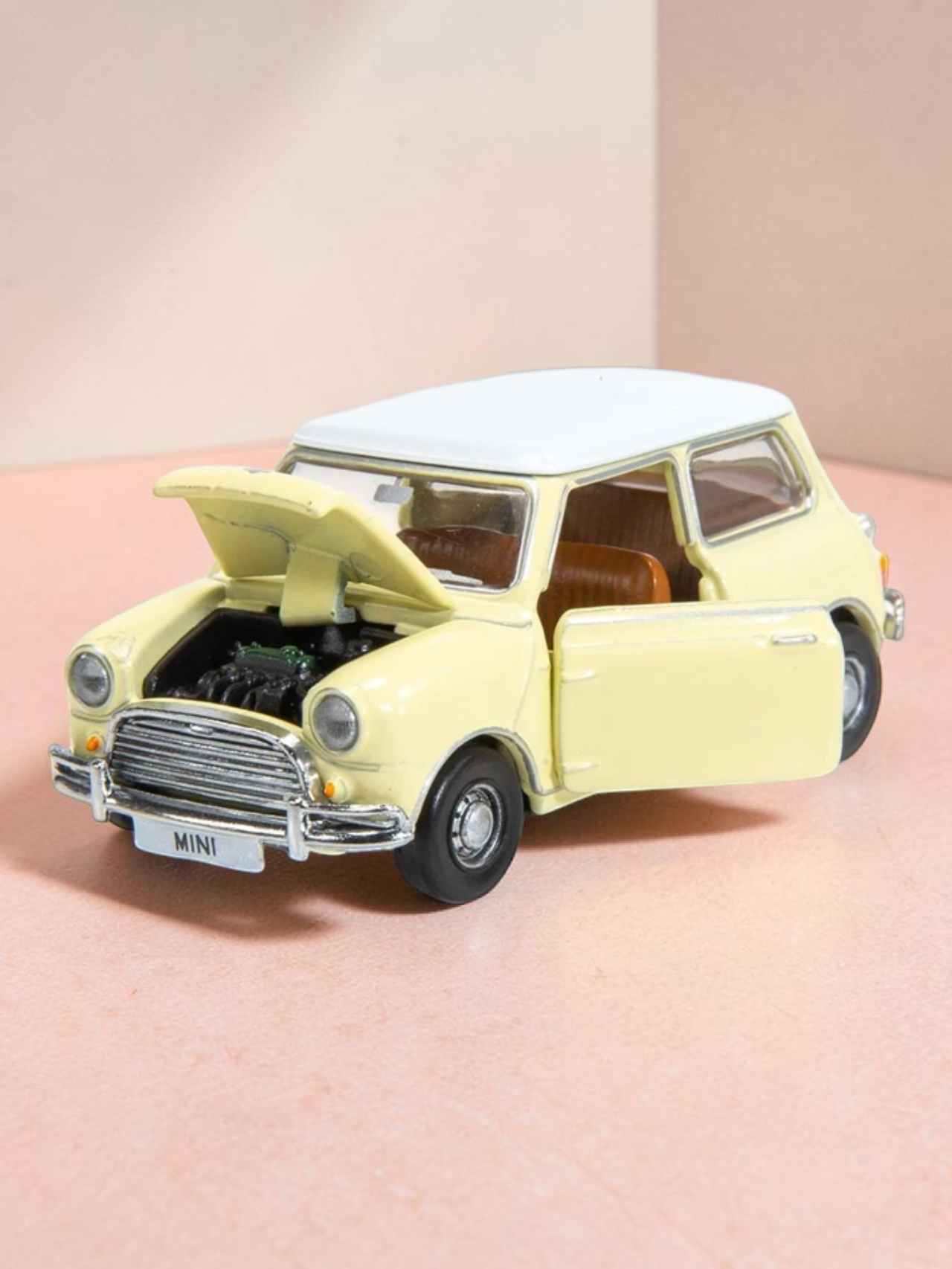 TINY PANTONE Mini Cooper Diecast Model Car – Classic Yellow Vintage Mini | Premium Collectible Toy Car with Display 1:50 Scale