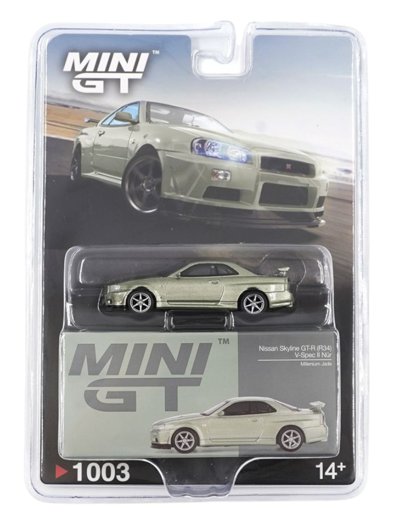 Mini GT Nissan Skyline GT-R R34 V-Spec II Nür (Millenium Jade) Code-1003 1:64 Scale
