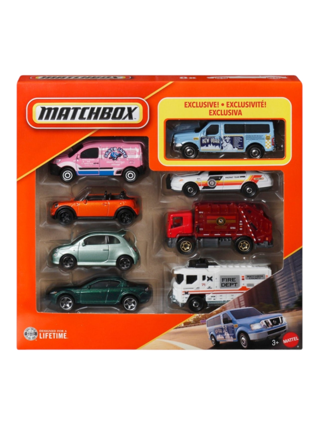 Matchbox 1:64 Die-Cast 8 Vehicle Gift Pack – Realistic Cars, Trucks & Emergency Vehicles Set