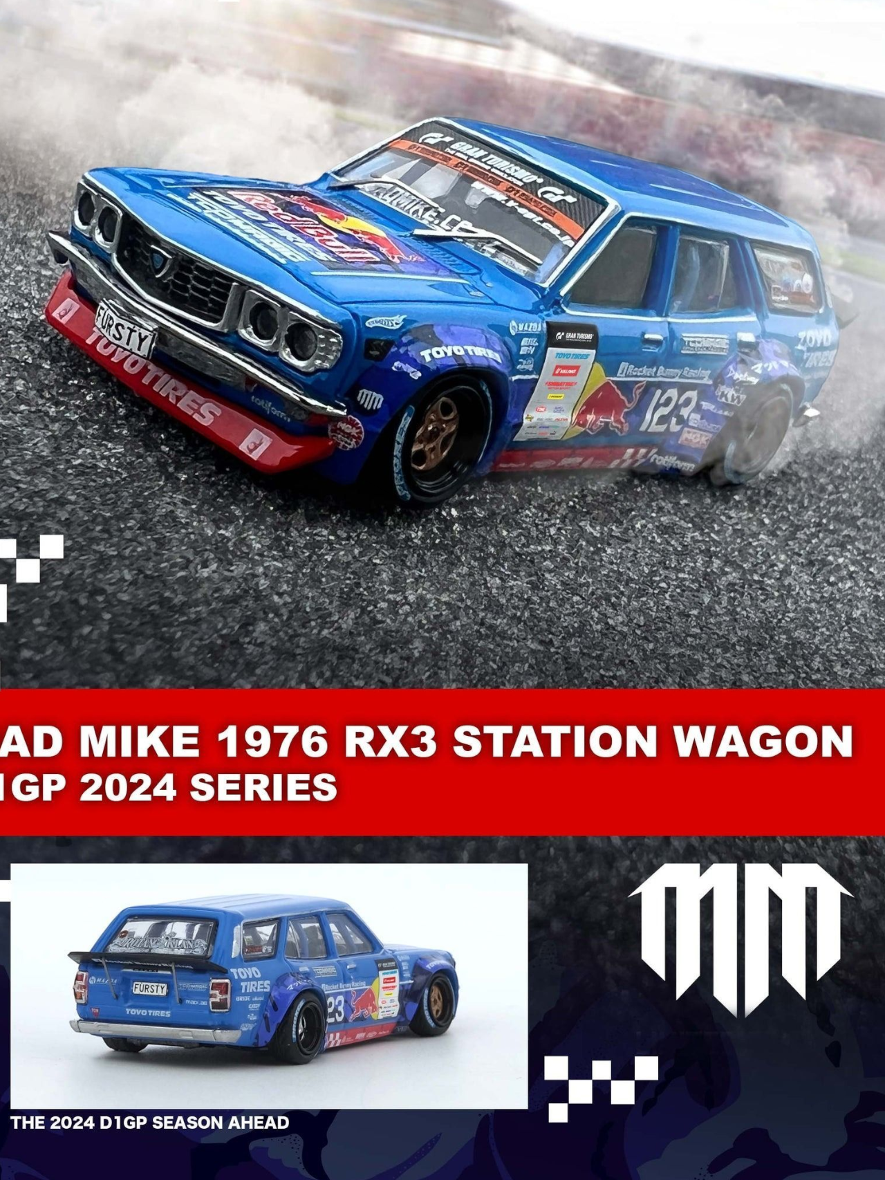 Inno64 Mazda RX3 Station Wagon "Mad Mike 1976" D1GP 2024 Series Diecast 1:64 Scale