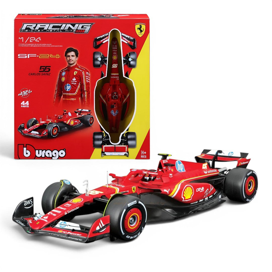 Bburago Racing Ferrari SF-24 No.55 Carlos Sainz F1 Model Kit (2024) Formula 1 Imported 1:64 Scale 44 Parts.