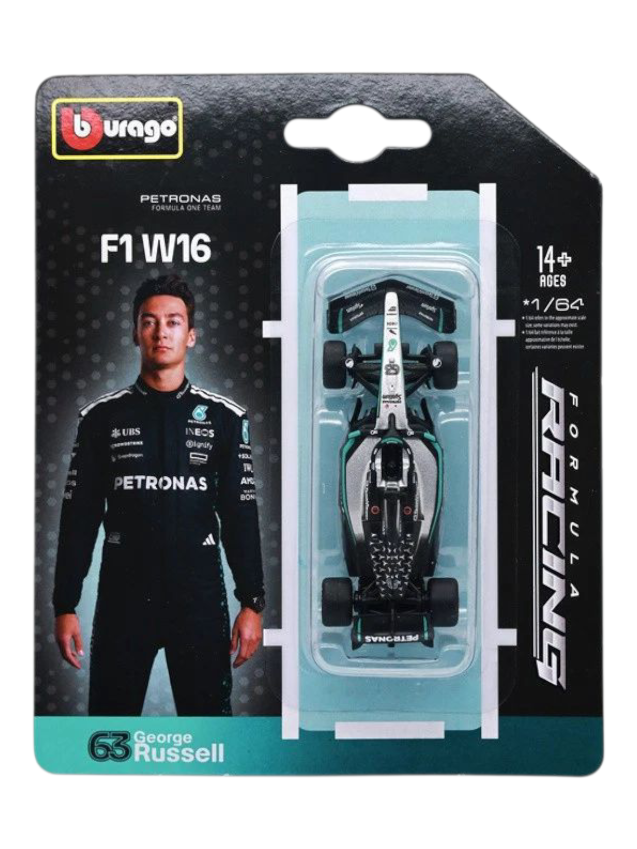 Bburago Formula 1 (F1) Mercedes-AMG F1 W16 No 63 George Russell 1:64 Scale (Blister Pack)