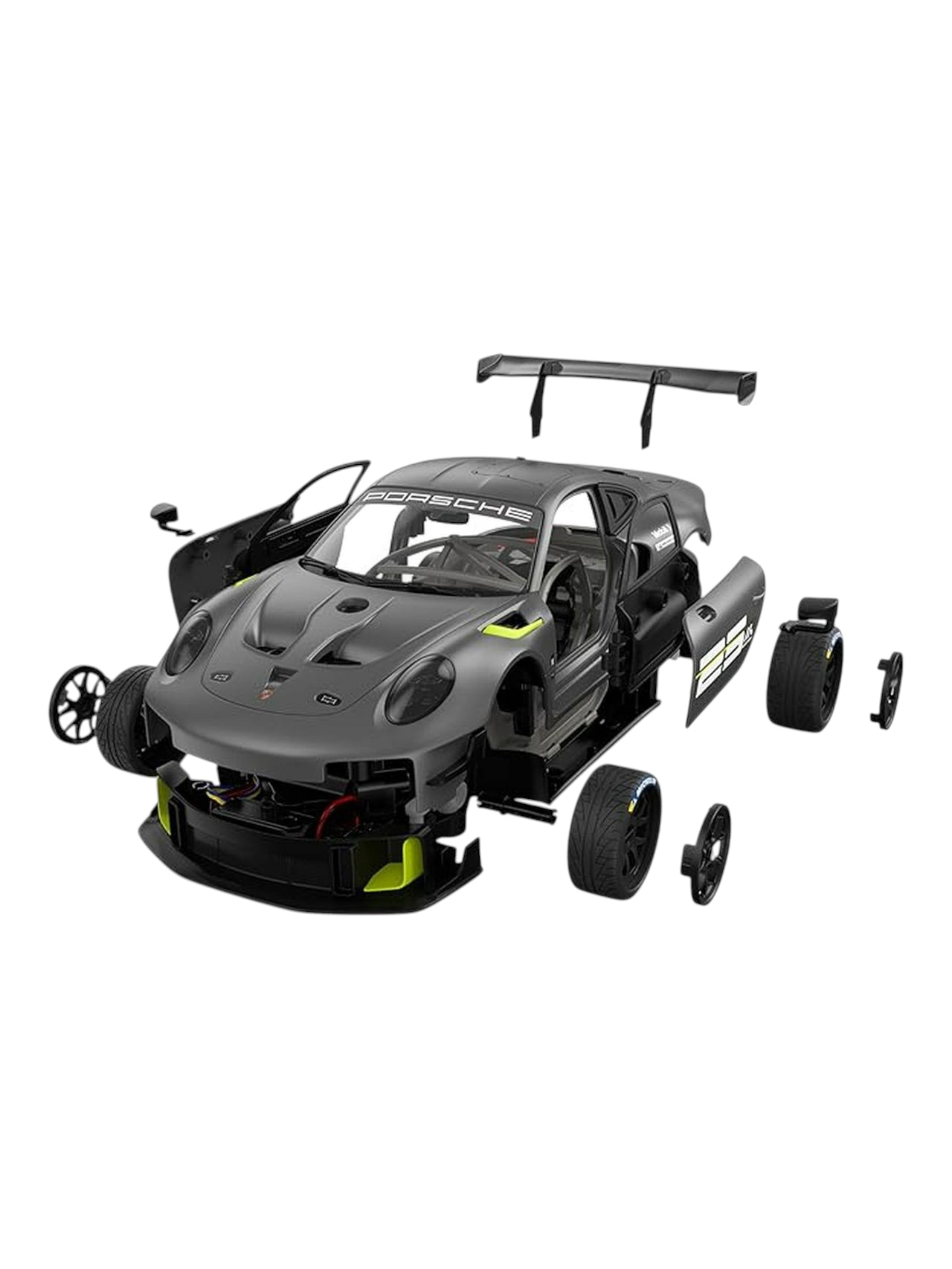 Rastar Rc assembly model kit porsche 911 gt2 rs clubsport 25 remote control assembly plastic model kit (68 pcs& 8 pts radio control 1 pc 3" AA batteries for car & 2" AA batteries for controlar)1:18 scale