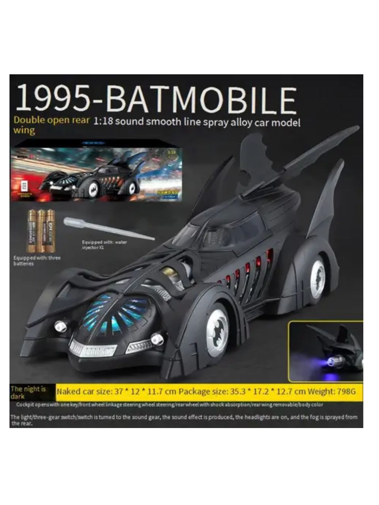 QY Toys Batman Forever 1995 Batmobile 1:18 Scale (Official Licensed Product)